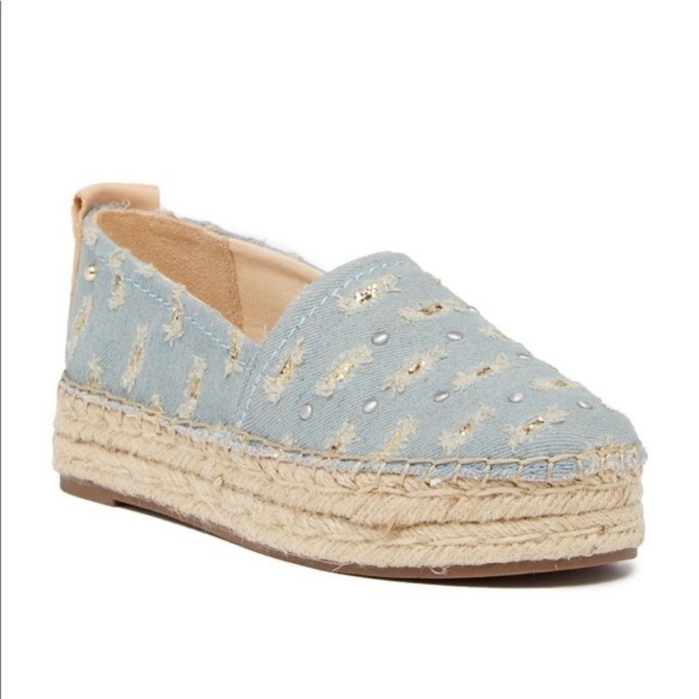 Circus By Sam Edelman Camdyn Studded Distressed‎ Denim Platform Espadrilles Sz 6